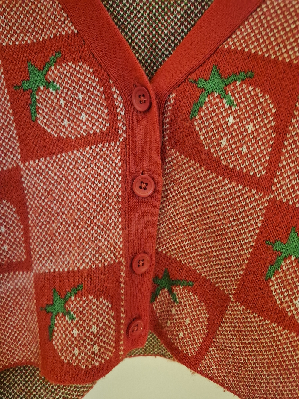 Only Petite Red Strawberry Pattern Cropped Cardigan Sweater - Picture 4 of 8